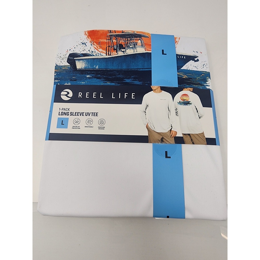 Reel‎ Life Mens Jax Beach UV Long Sleeve Tee White Polyester Athletic Size Large